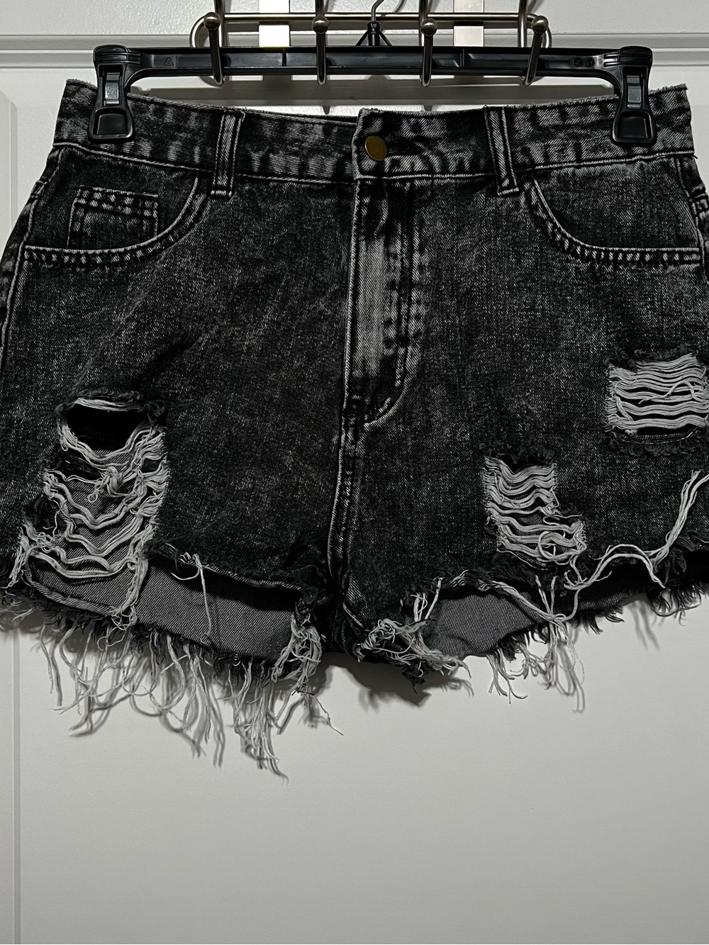 SHEIN Women’s Distressed Cut Off Jean Shorts in Black